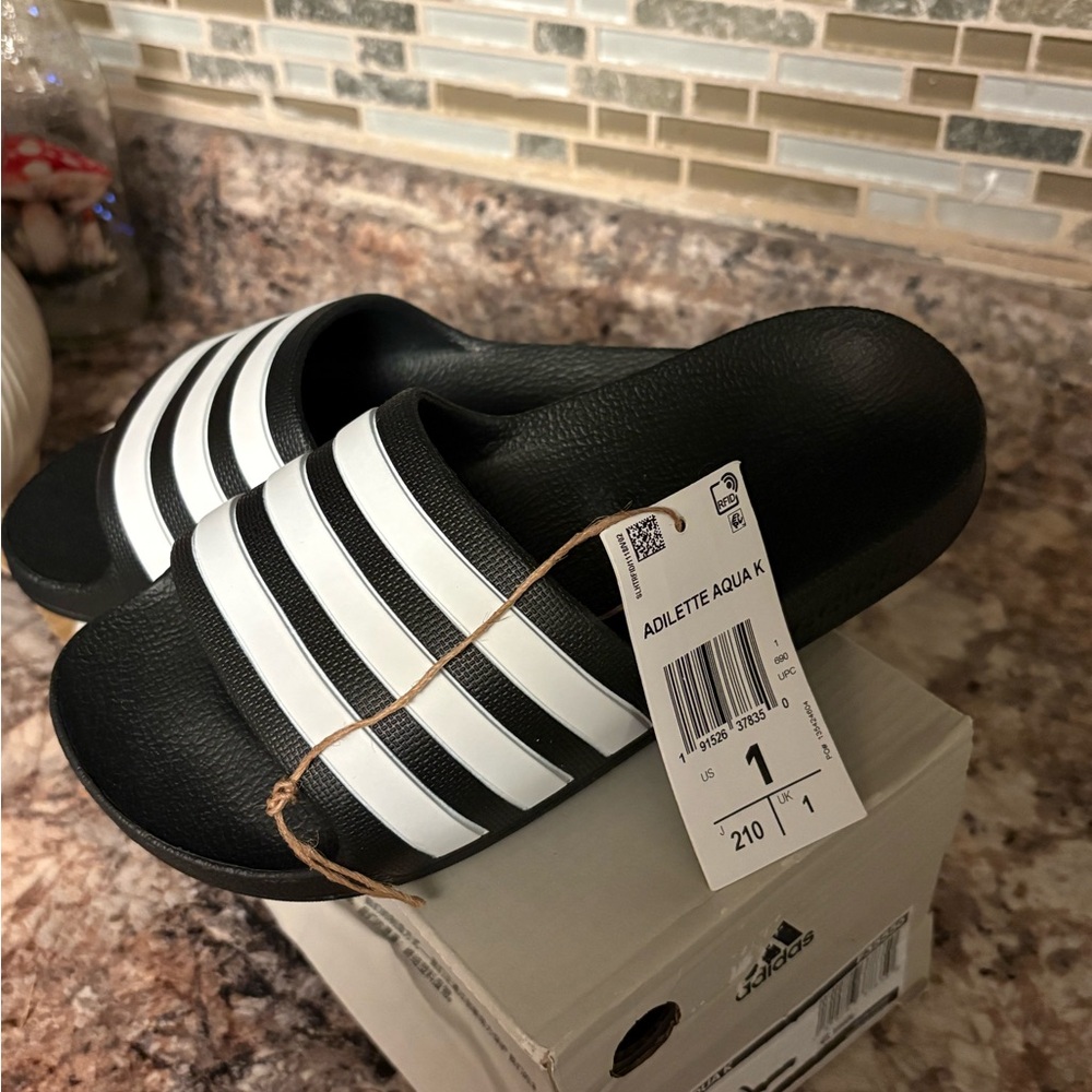 Adidas Black and White Adilette Slides